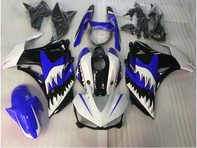 Shop Blue and White Shark Yamaha R3 Motorcycle Fairings 15-18