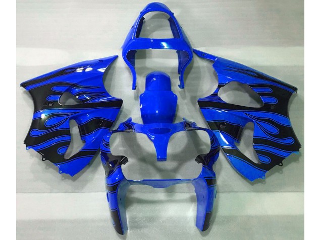 Shop Blue & Black Flame Kawasaki ZX6R Motorcycle Fairings 00-02