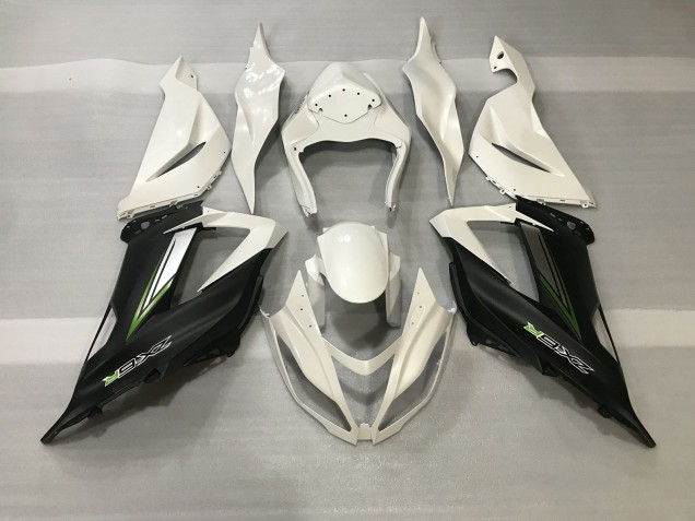 Shop Crystal White & Satin Black Kawasaki ZX6R Motorcycle Fairings 13-18