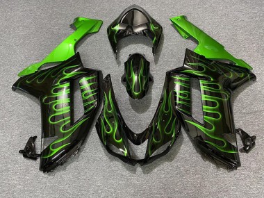 Shop Gloss Black & Green Flame Kawasaki ZX6R Motorcycle Fairings 07-08