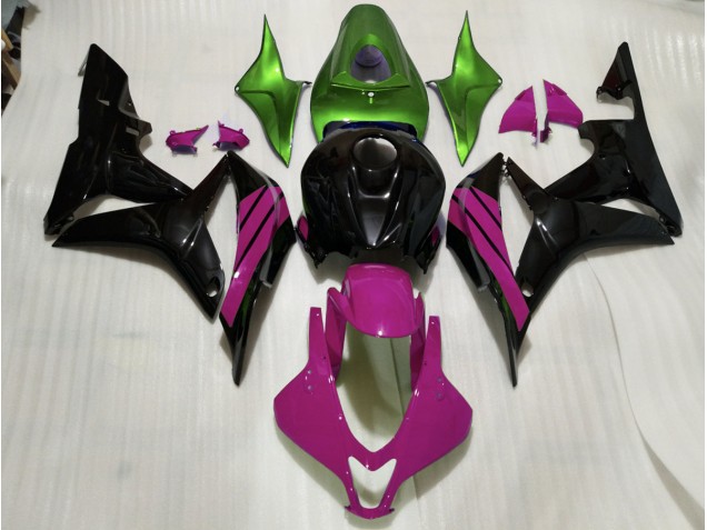 Shop Gloss Black & Pink and Green Accents Honda CBR600RR Motorcycle Fairings 07-08