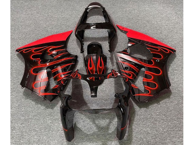 Shop Gloss Black & Red Flame Kawasaki ZX6R Motorcycle Fairings 00-02