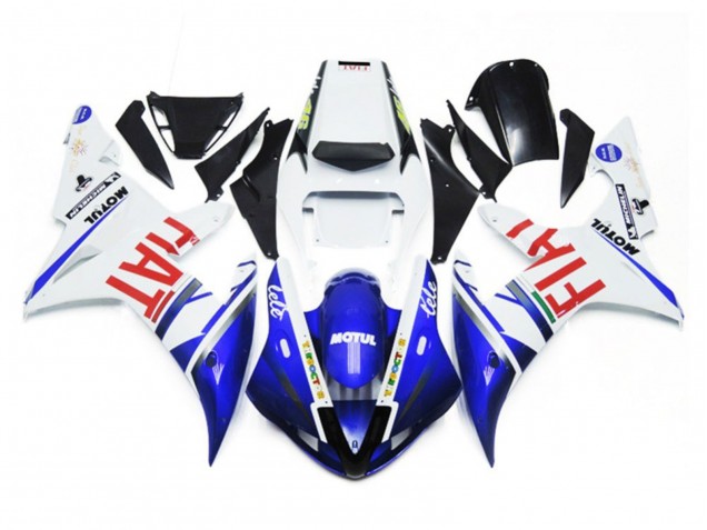 Shop Gloss white and Blue Fiat Yamaha R1 Motorcycle Fairings 02-03