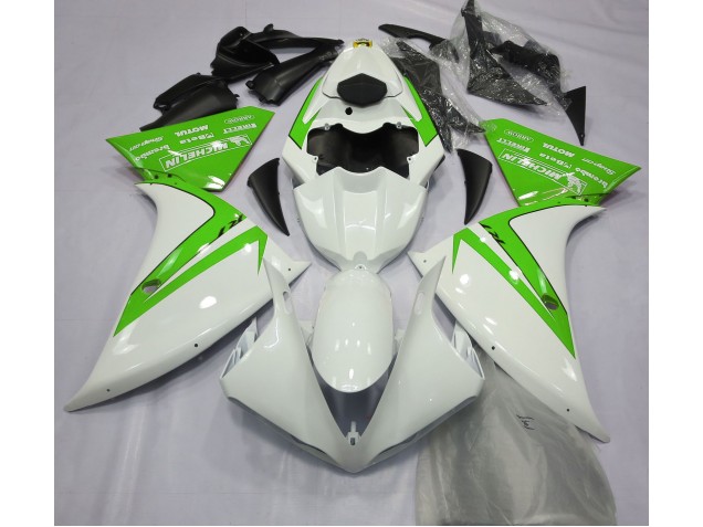 Shop Gloss White and Green Yamaha R1 Motorcycle Fairings 13-14