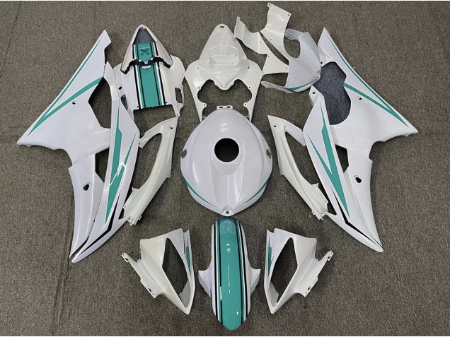 Shop Gloss White and Teal Yamaha R6 Motorcycle Fairings 08-16