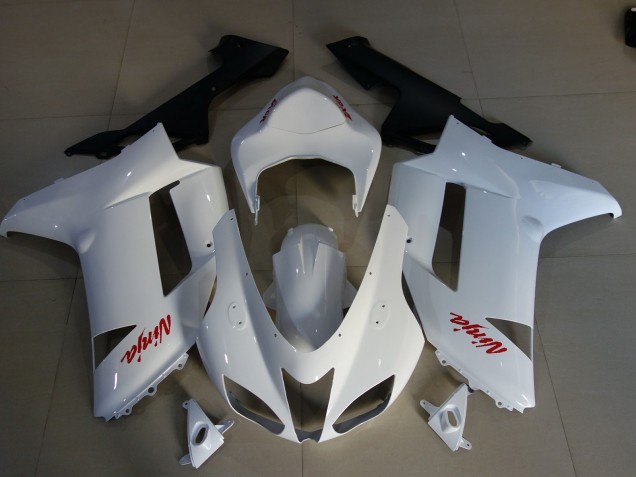 Shop Gloss White & Red Logos Kawasaki ZX6R Motorcycle Fairings 07-08