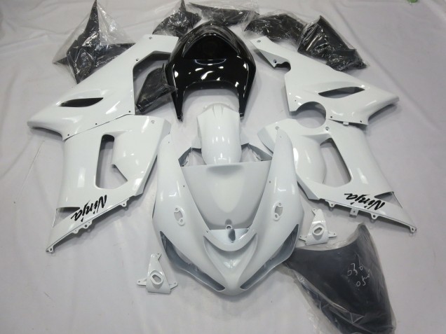 Shop Gloss White with Black tail Kawasaki ZX6R Motorcycle Fairings 05-06