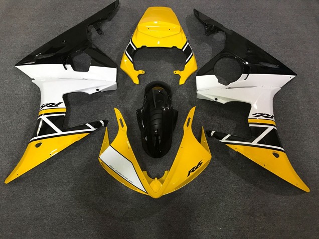 Shop Gloss Yellow & White Yamaha R6 Motorcycle Fairings 03-04