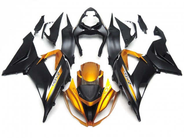 Shop Matte Black and Gold Kawasaki ZX6R Motorcycle Fairings 13-18