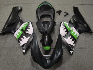 Shop Matte Black and Green Shark Kawasaki ZX6R Motorcycle Fairings 05-06