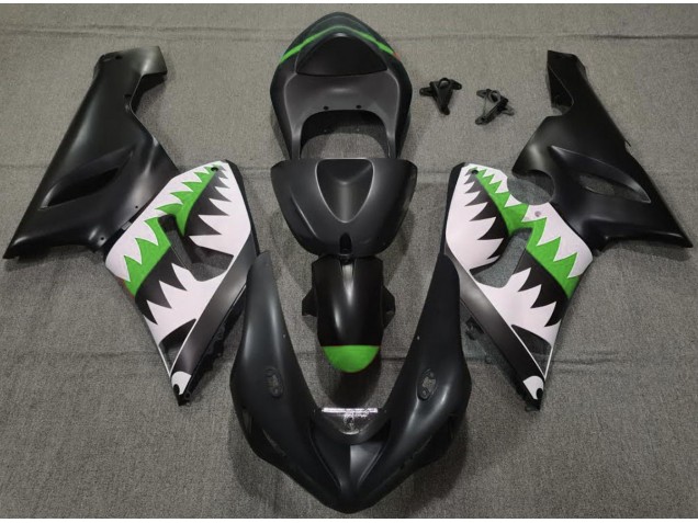 Shop Matte Black and Green Shark Kawasaki ZX6R Motorcycle Fairings 05-06