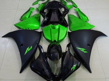 Shop Matte Black and Green Yamaha R1 Motorcycle Fairings 13-14