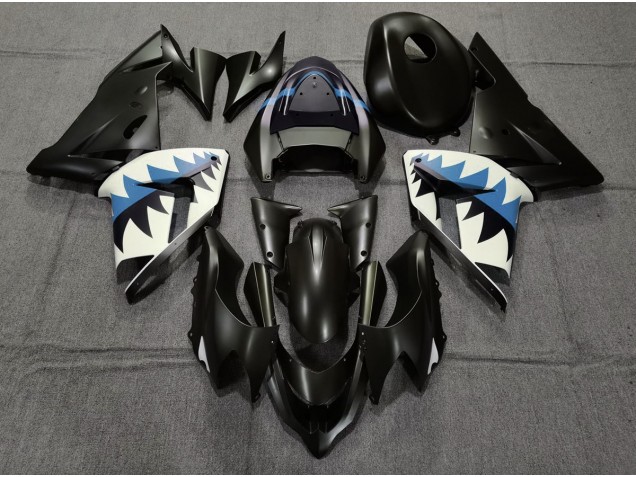 Shop Matte Black and Light Blue Shark Kawasaki ZX10R Motorcycle Fairings 04-05