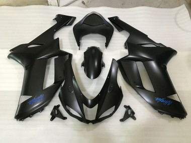 Shop Matte Black & Blue logo Kawasaki ZX6R Motorcycle Fairings 07-08