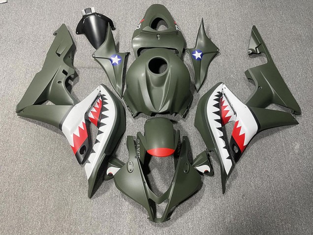 Shop Matte Green & Red Shark Honda CBR600RR Motorcycle Fairings 07-08