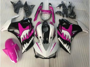 Shop Pink and White Shark Yamaha R3 Motorcycle Fairings 15-18