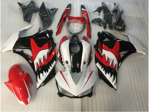 Shop Red and White Shark Yamaha R3 Motorcycle Fairings 15-18